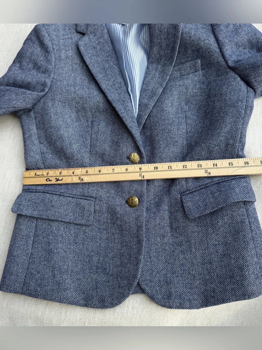J Crew women's Herringbone wool-blend schoolboy blazer long sleeve size 4 blue